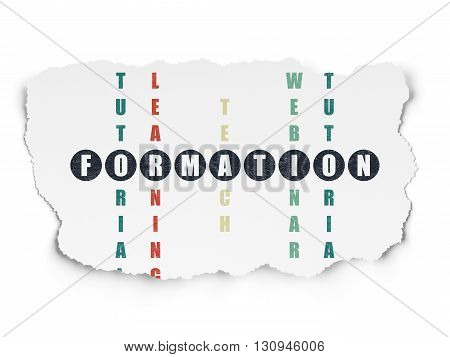 Studying concept: Painted black word Formation in solving Crossword Puzzle on Torn Paper background