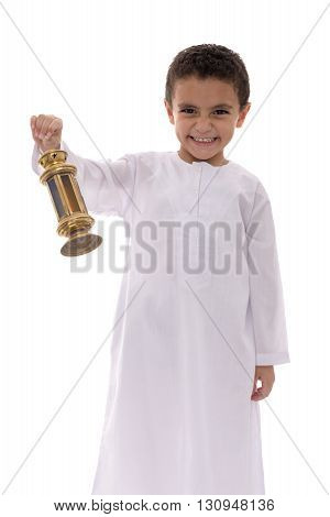 Happy Young Boy Celebrating Ramadan With Fanoos