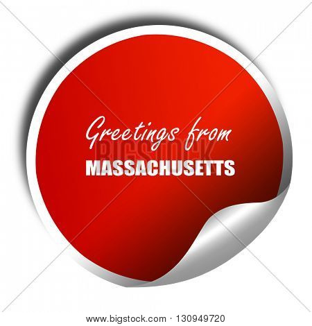 Greetings from masschusetts, 3D rendering, red sticker with whit