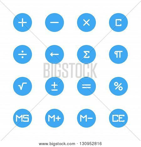 button calculator white flat icons set 16