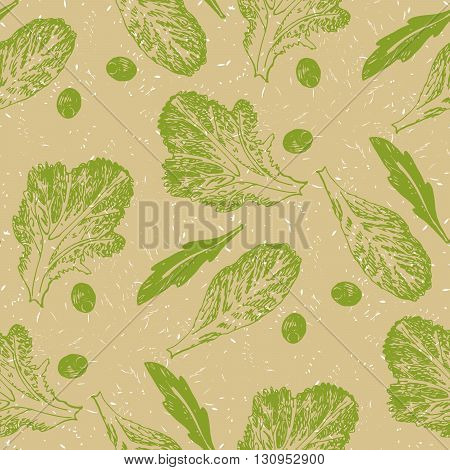 Hand Drawn Sketch Vector Seamless Pattern Vegetable Green Salad