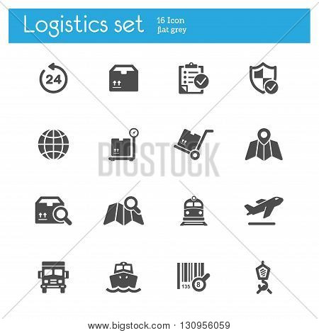 Logistics flat gray icons set of 16