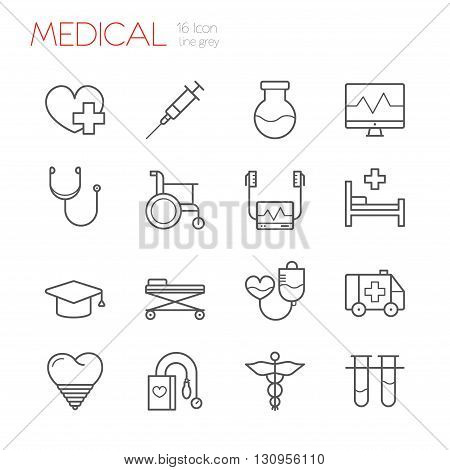 Medicine Line gray icons set of 16