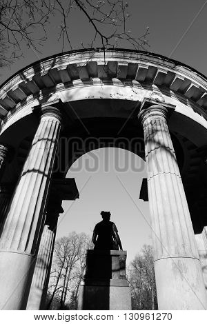 Pavilion Rossi in Pavlovsk Park on the outskirts of St. Petersburg Russia. Black and white.