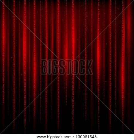 Matrix an abstract background the movement of vertical figures on a red background.