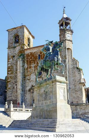 Equestrian statue of Francisco Pizarro (conqueror of Peru) in Trujillo main square province of Caceres Spain
