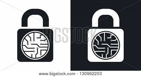 Vector electronic lock icon. Two-tone version on black and white background