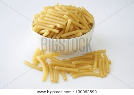 maccheroni pasta on the white background