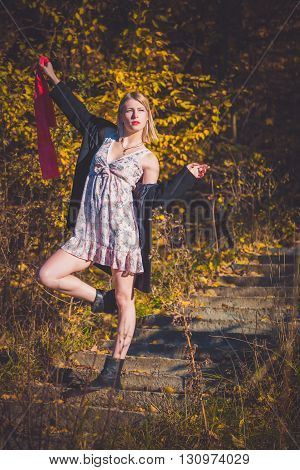 Girl in a sexy dress and red scarf style