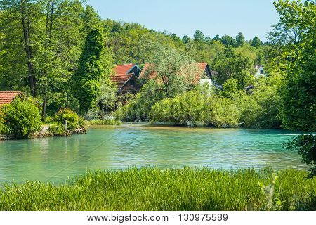 Beautiful village of Rastoke near Slunj in Croatia, river Slunjcica, old water mills and cottages