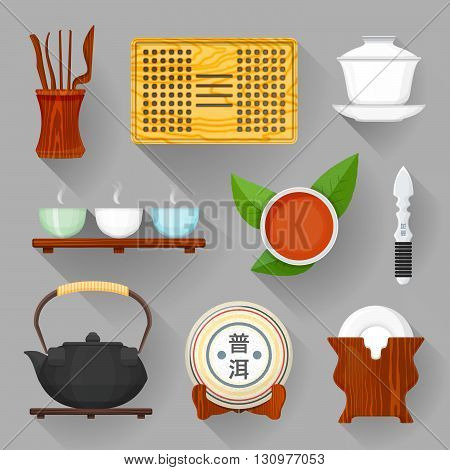 Tea Ceremony Equipment Illustration Set.