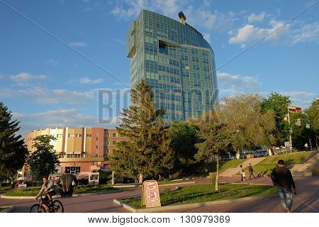 Samara Russia - May 22 2016: office building of the Russian oil company Rosneft is an integrated gas company a controlling stake owned by the Russian government.