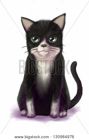 Digital painting oil color brush stroke ,cat sitting