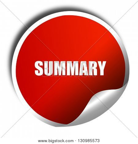 summary, 3D rendering, red sticker with white text