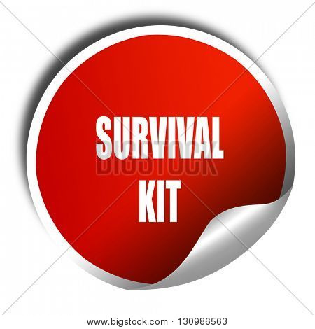 Survival kit sign, 3D rendering, red sticker with white text