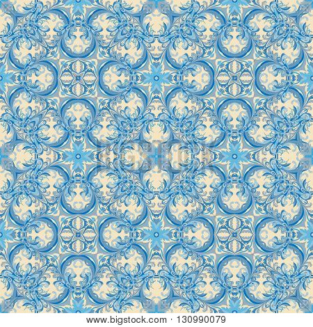 Wallpaper in the style of Baroque. A seamless vector background. Damask floral pattern. Delicate blue tone.