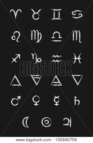 Astrological signs in hand drawn grunge style