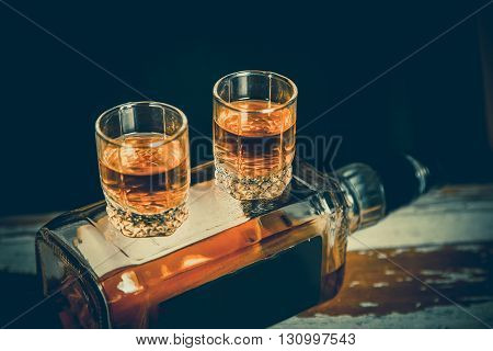 A Glass Of Whiskey And A Double Whiskey, A Bottle Of Whiskey