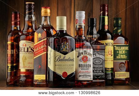 Bottles Of Several Whiskey Brands From Usa, Ireland And Scotland
