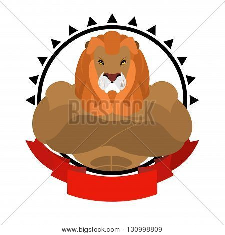 Lion Athlete Round Emblem. Big Wild Animal With Shaggy Mane. Beasts Of Prey With Big Muscles. Logo F