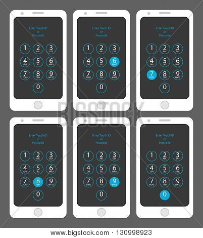 Smartphone Enter Touch ID or Passcode Six, Seven, Eight, Nine, Zero, Vector Illustration