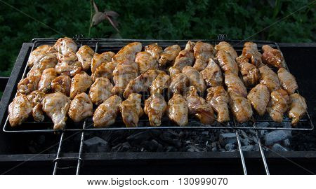 grilled chicken wings on the grill grate barbecue