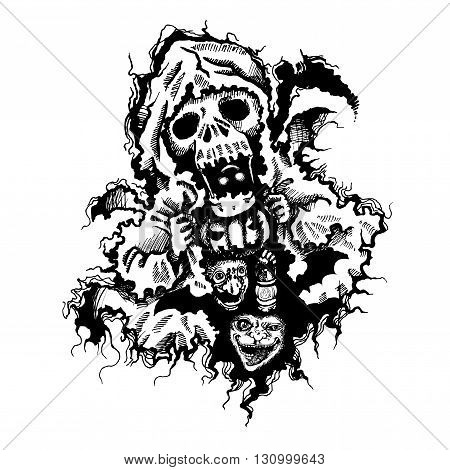 Vector illustration pen stroke something inside dark