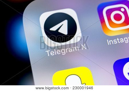 Sankt-petersburg, Russia, March 7, 2018: Telegram X Application Icon On Apple Iphone X Screen Close-