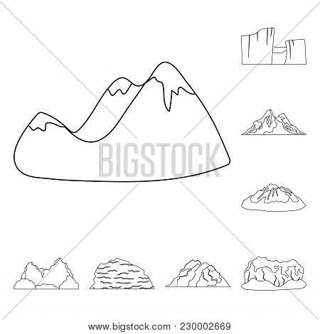 Different Mountains Outline Icons In Set Collection For Design.mountains And Landscape Vector Symbol