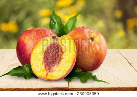 Fresh Sweet Peach Peaches Green Red Yellow