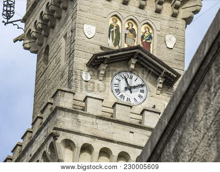 Detail Of City Hall Palazzo Pubblico In San Marino
