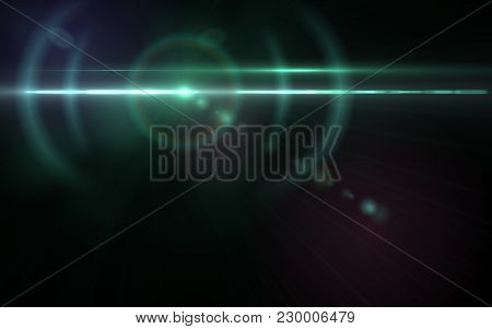 Anamorphic Blue Lens Flare Isolated On Black Background For Overlay Design Or Screen Blending Mode