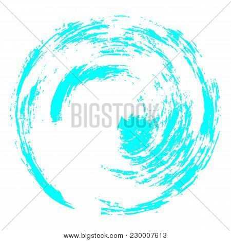 Hand Drawn Acrylic Element, Light Blue Round Stroke Isolated On White Background.