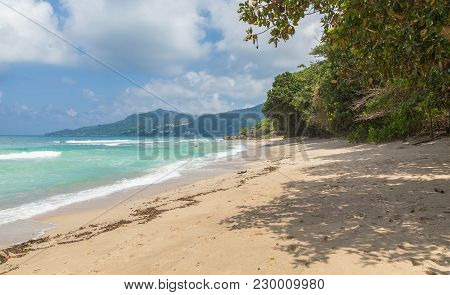 Anse Marie-laure Sandy Beach On Mahe Seychelles.