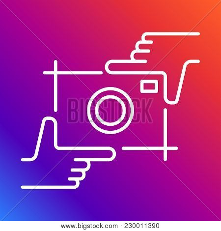 Camera Vector Icon. Photography Logo And Hands Line For Use Photostudio, Photoalbum, Photoschool, Ph