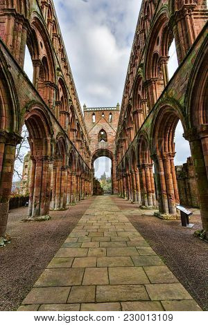 Ruins Of Jedburgh Abbey In The Scottish Borders Region In Scotland