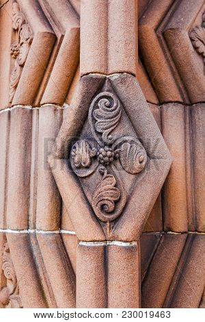 Close-up Of Decoration Element At The Entrance To Jedburgh Abbey Dated Back To 1138 And Is In Ruins 