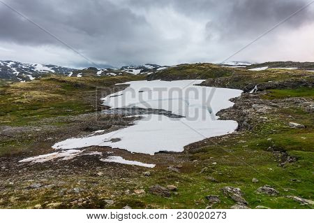 Mountain Landscape Along The National Tourist Route Aurlandstjellet. Flotane. Bjorgavegen. Western N