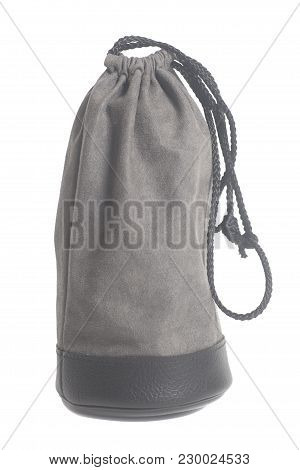 Leather Lens Bag Isolated On White Background