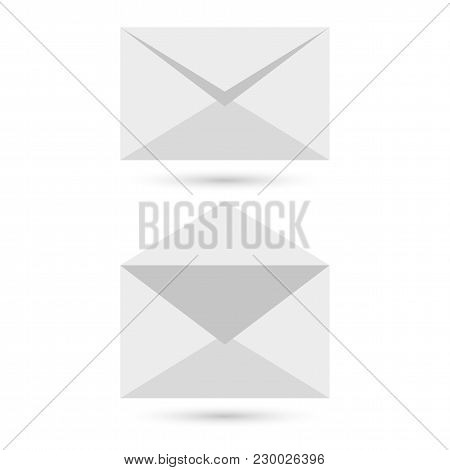 Two Blank Envelopes - Opened An Closed, With Soft Shadows, On Gray Background. Vector Illustration. 