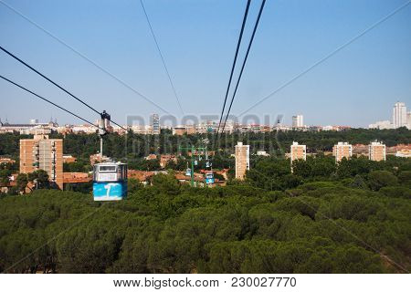 Funicular Ride In Madrid, Spain. View Over The City.