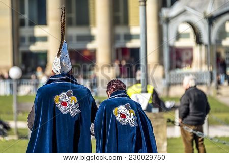 Stuttgart , Germany - February 19 2018 : Couple Enjoying The Shrove Tuesday During The Fasching Seas