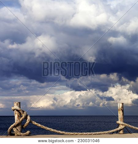 Seafront, Sea And Cloudy Sky Before Storm. Turkey, Erdek, Coast Of Marmara.