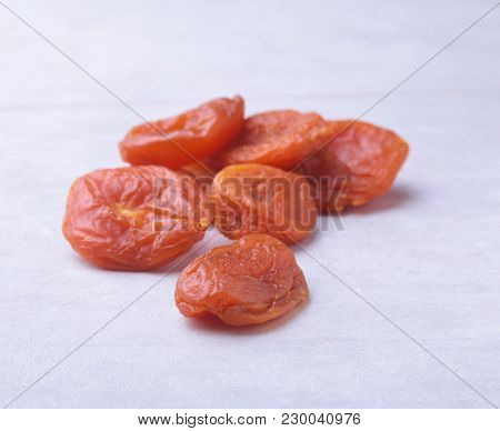 Dried Apricots Isolated White Background. Selective Focus