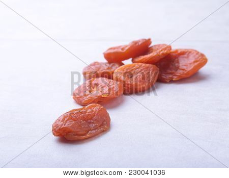 Dried Apricots Isolated White Background. Selective Focus