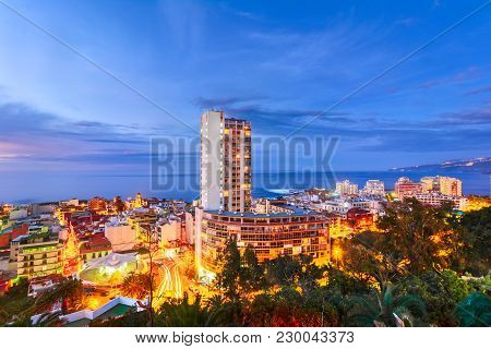 Puerto De La Cruz, Tenerife, Canary Islands, Spain: Sceninc View Over The City At The Sunset Time