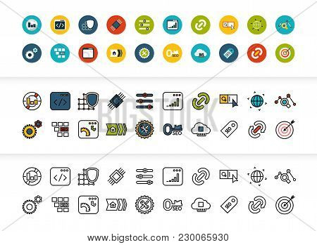 Black And Color Outline Icons Thin Flat Design, Modern Line Stroke Style, Web And Mobile Design Elem