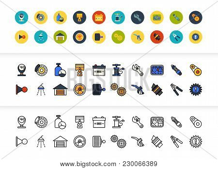Black And Color Outline Icons Thin Flat Design, Modern Line Stroke Style, Web And Mobile Design Elem