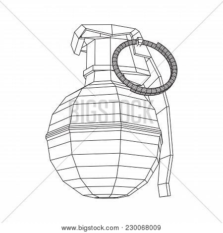 Hand Bomb Frag Grenade Wireframe Low Poly Mesh Vector Illustration