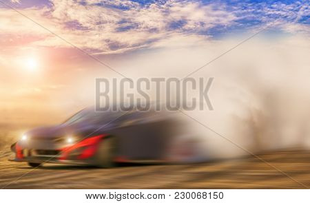 Abstract Blurred  Drift Car With Smoke From Burned Tire